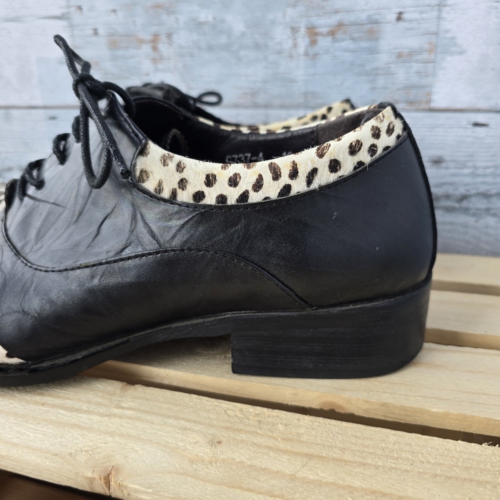 Zota G737-4 Black White Leopard Hair Lace Up Pointed Toe Shoes Metal Tip Size 10 - Picture 7 of 16